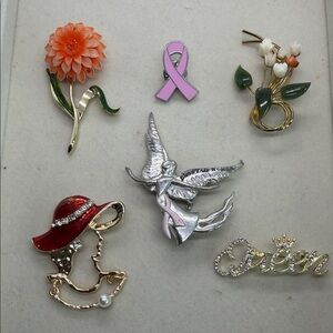 Vintage Brooch Lot Enamel Rhinestone Pins Queen Lady Floral Retro Bundle